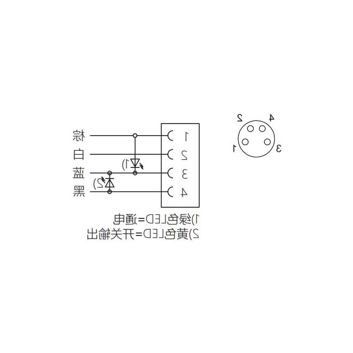 M8 4Pin, female 90°, LED light, single end pre-cast PVC non-flexible cable, grey sheathing, 63S163-XXX