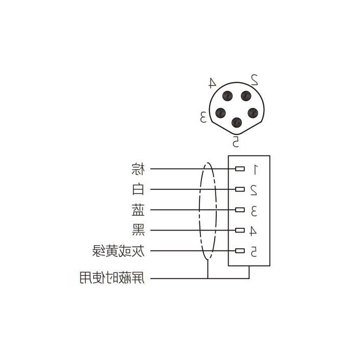 M8 5Pin, male straight, single-end pre-cast PVC non-flexible cable, with shielding,灰色护套、63S727-XXX